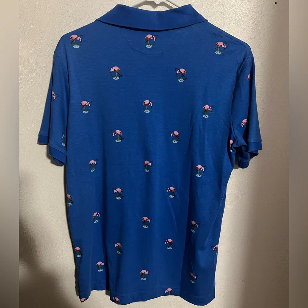 POLO‎ RALPH LAUREN Classic Flamingo Print Short Sleeve Polo Blue Pink Men's Sz S
